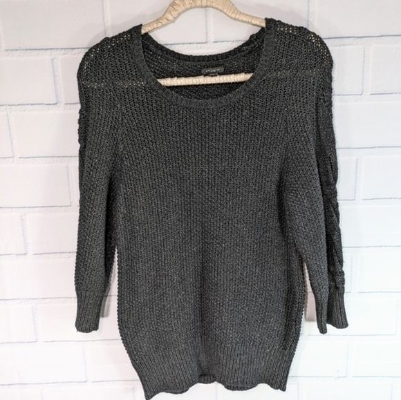 Ann Taylor Black Sparkly Wool Blend Cable Sweater - Picture 1 of 5
